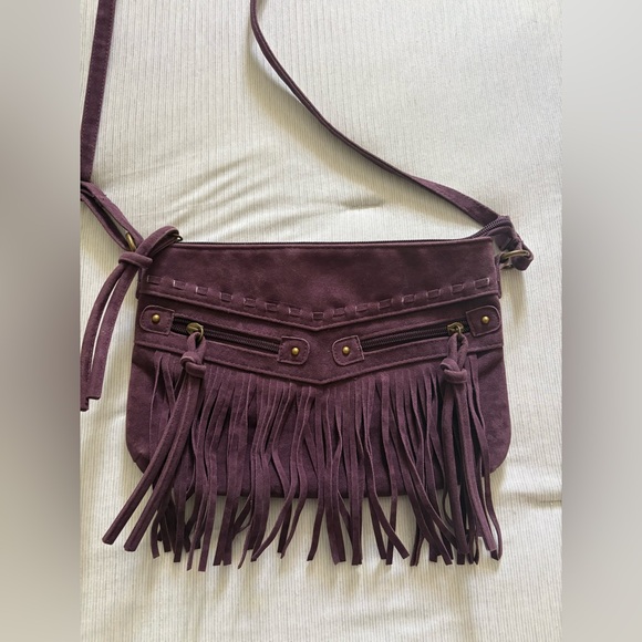Mossimo Supply Co. Dark Purple Fringe Crossbody Bag - Picture 2 of 5